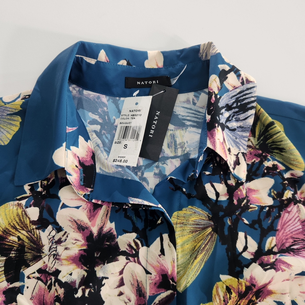 Natori Women's Top Shirt Size S Floral Button Up Long Sleeve Tea Color NWT 01 - Picture 3 of 16